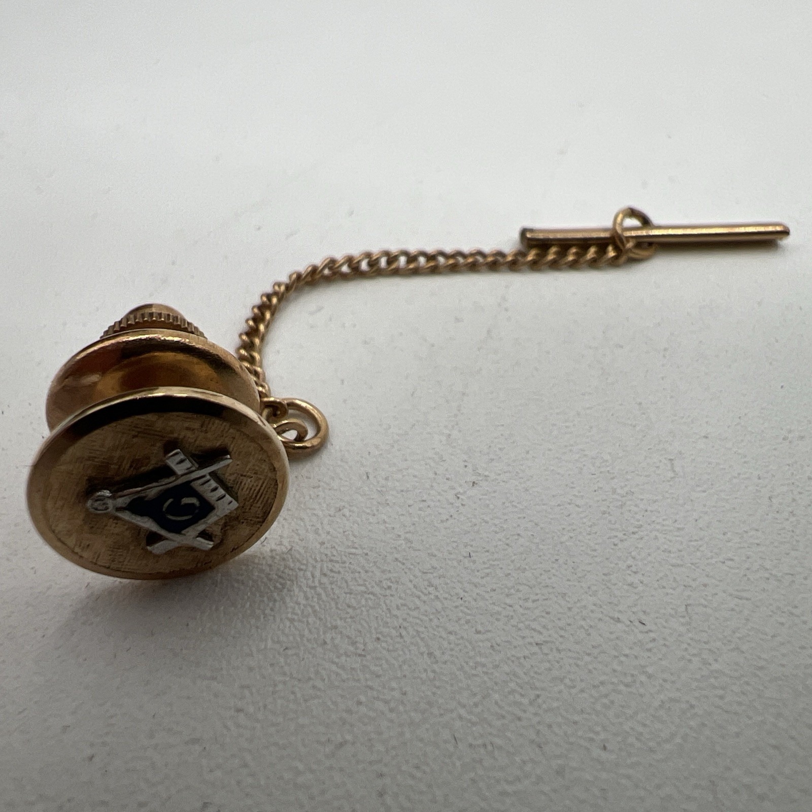Gold Tone Masonic Tie Tack With Chain